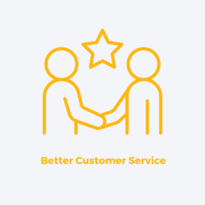 The third core objective: Better Customer Service. Photo with two people shaking hands and a gold star above